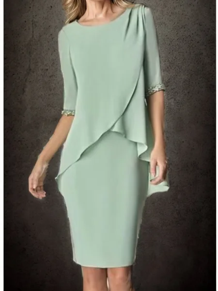Sheath/Column Chiffon Scoop 1/2 Sleeves Knee-Length Mother of the Bride Dress