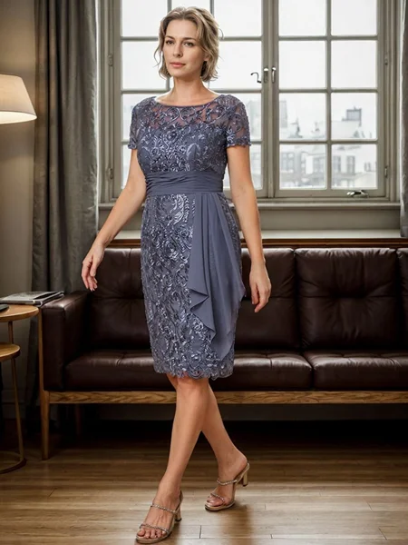 Sheath Scoop Short Sleeves...