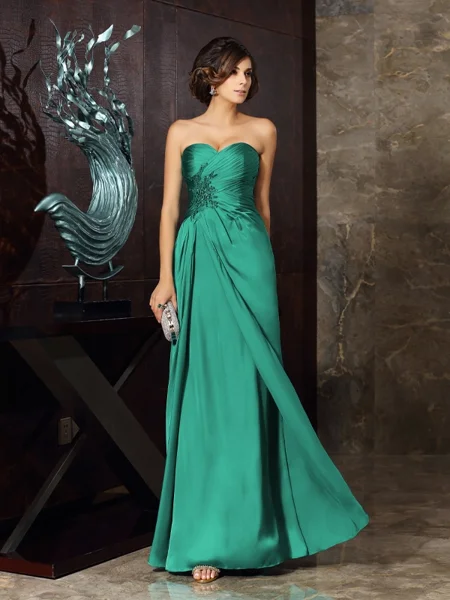 Sheath/Column Sweetheart Floor-Length Chiffon Mother of the Bride Dresses With Beading
