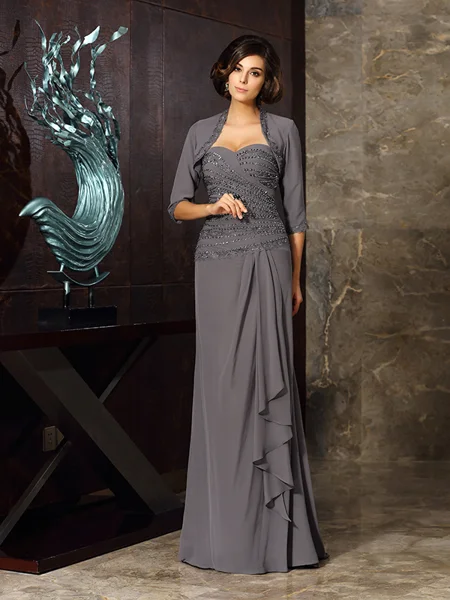 Sheath/Column Sweetheart Sweep Train Chiffon Mother of the Bride Dresses With Beading