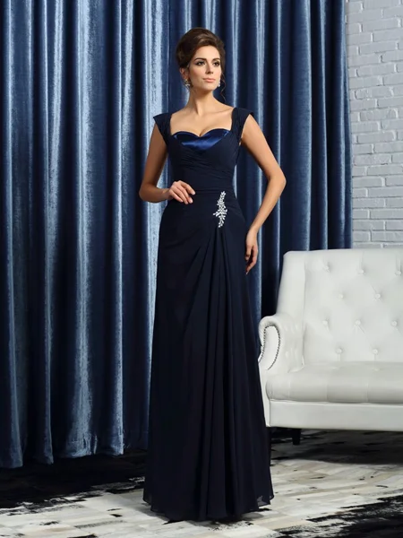 A-Line/Princess Straps Floor-Length Chiffon Mother of the Bride Dresses With Beading