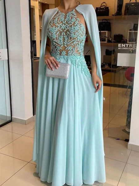 A-line Scoop Appliques Lace Floor-Length Chiffon Mother of the Bride Dress