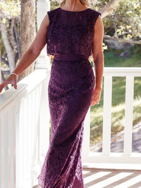 Sheath Scoop Floor-Length Lace Mother of the Bride Dress