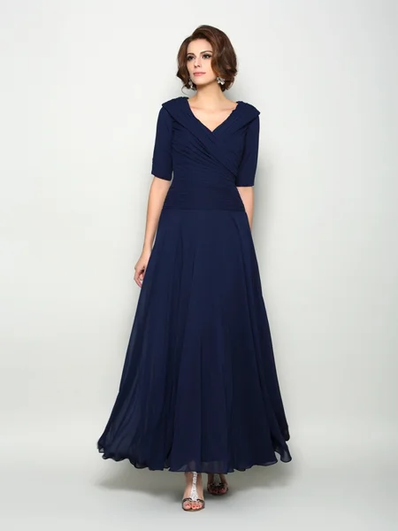 A-Line/Princess V-neck Ankle-Length Chiffon Mother of the Bride Dresses