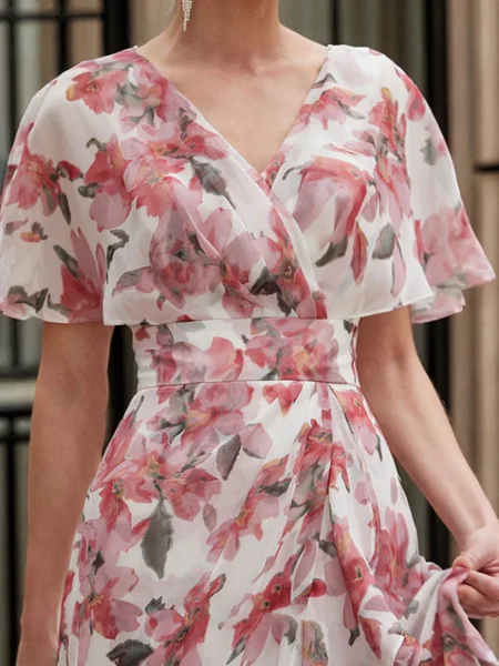 A-line V-neck Short Sleeves...