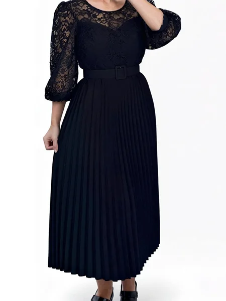 A-line Scoop 3/4 Sleeves Appliques Lace Ankle-Length Chiffon Mother of the Bride Dress