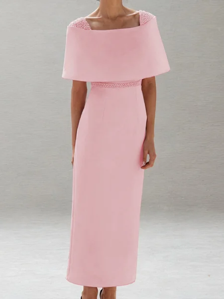 Sheath Scoop Short Sleeves Beading Ankle-Length Mother of the Bride Dress