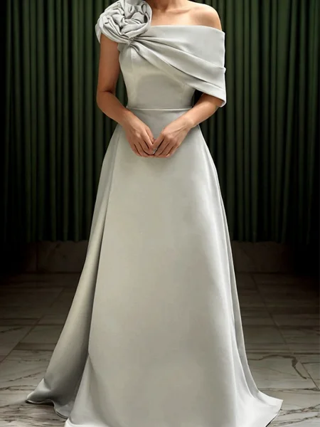 A-line Flower Floor-Length Satin Corset Mother of the Bride Dress