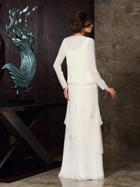Sheath/Column Scoop Floor-Length Chiffon Mother of the Bride Dresses With Beading