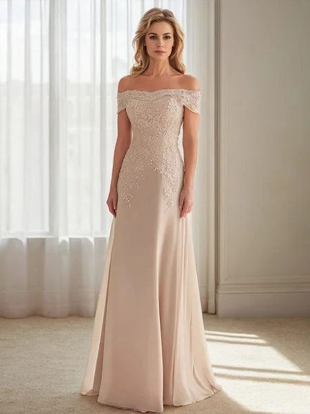 A-line/Princess Chiffon Off the Shoulder Sleeveless Floor-Length Mother of the Bride Dress