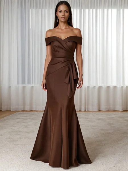 Sheath/Column Satin Off the Shoulder Sleeveless Floor-Length Mother of the Bride Dress