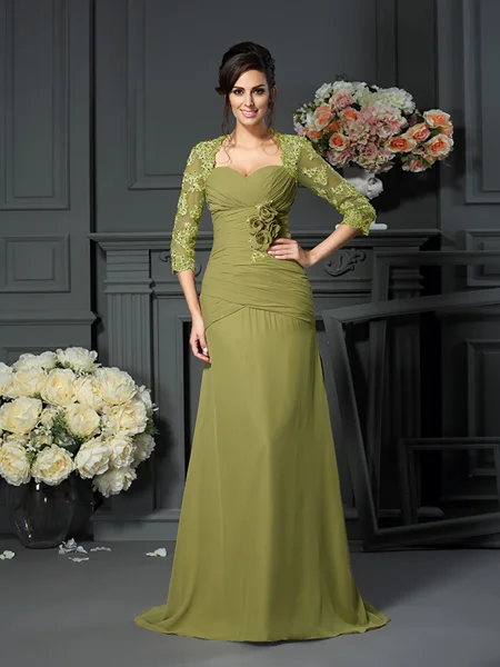 A-Line/Princess Sweetheart Floor-Length Chiffon Mother of the Bride Dresses With Flower