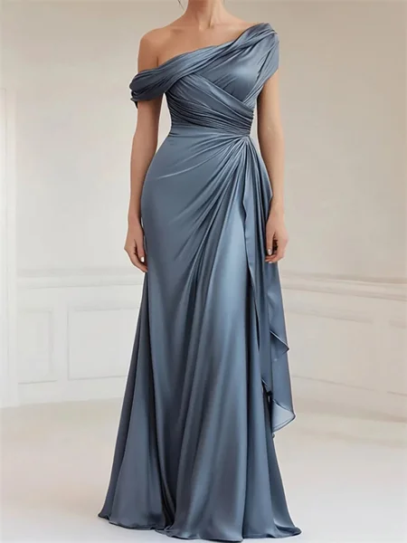 Sheath Pleated Floor-Length...