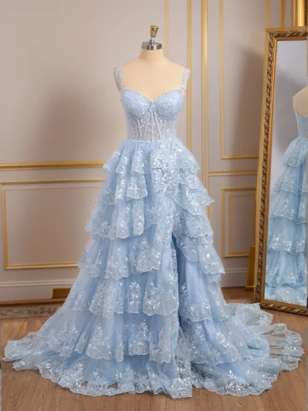 A-line Tulle Off-the-Shoulder Appliques Lace Court Train Corset Dress