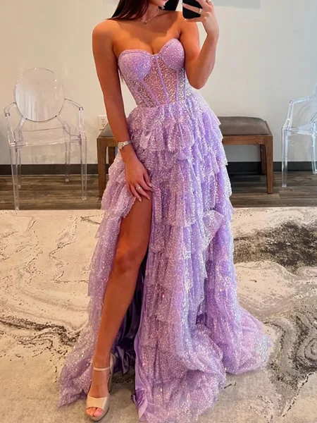 A-line Sweetheart Cascading...