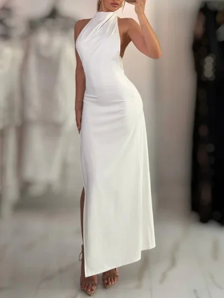 Sheath/Column Spandex V-neck Sleeveless Floor-Length Leg Slit Dress