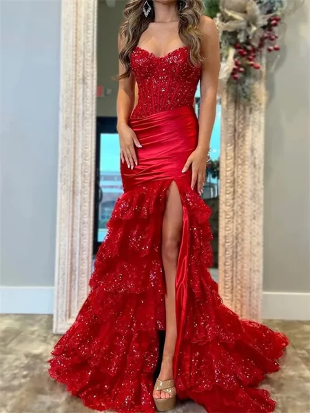 Sheath Sweetheart Appliques Lace Court Train Silk Like Satin Corset Dress