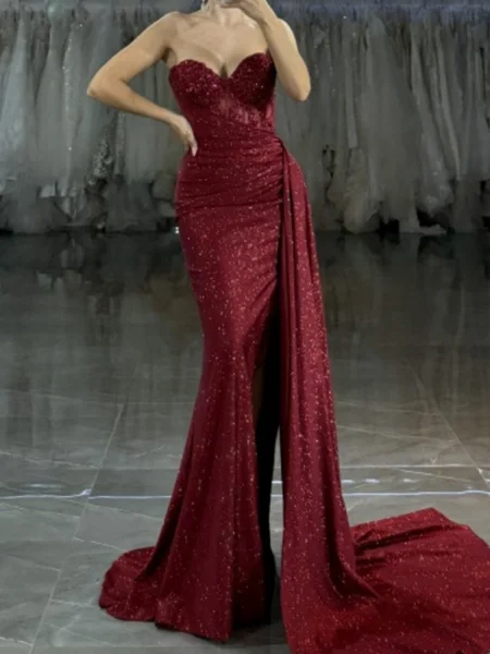 Sheath Sweetheart Appliques Lace Sweep Train Corset Dress