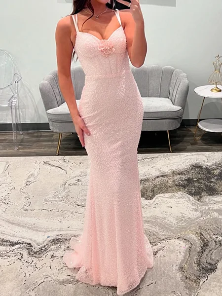 Sheath Straps Flower Sweep...