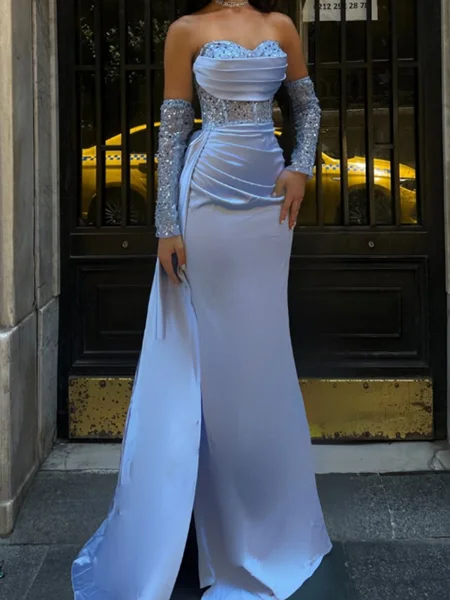 Sheath/Column Sweetheart Floor-Length Silk Like Satin Corest Dress