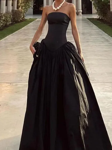 A-line Straight Floor-Length Taffeta Dress