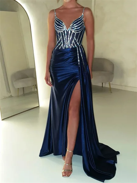 Sheath Straps Sequin Sweep...