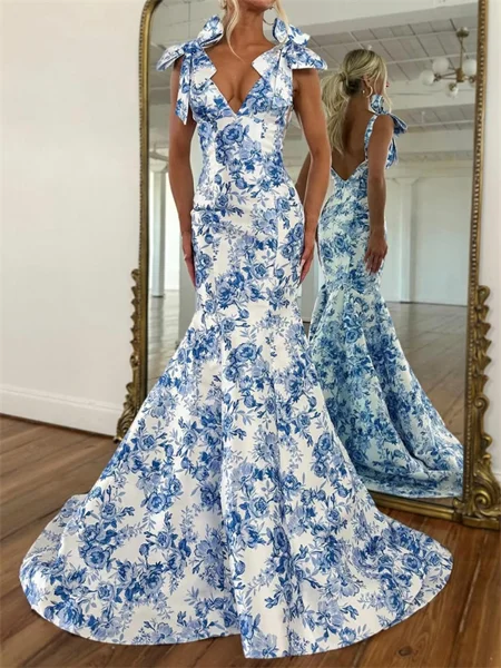 Mermaid V-neck Bow Sweep...