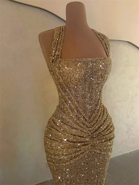 Sheath Straps Pleated Sweep...