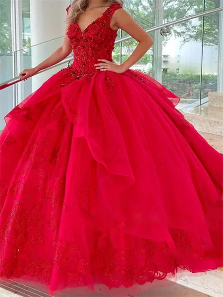 Ball-Gown V-neck Appliques...