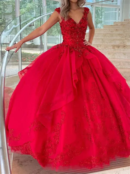 Ball-Gown V-neck Appliques...