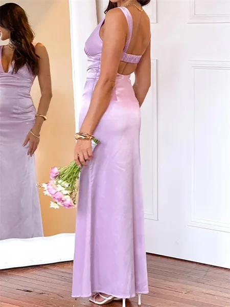 Sheath V-neck Pleated...