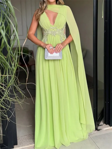 A-line V-neck Ruffles...