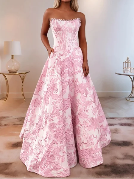 A-line Straight Rhinestone...