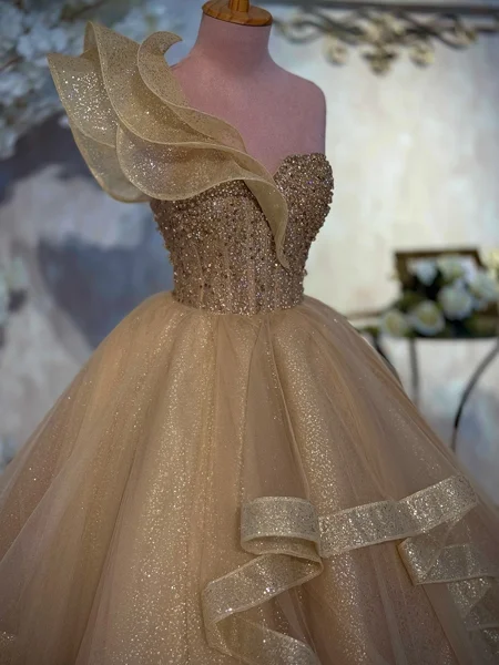 A-line One-Shoulder Sequin...