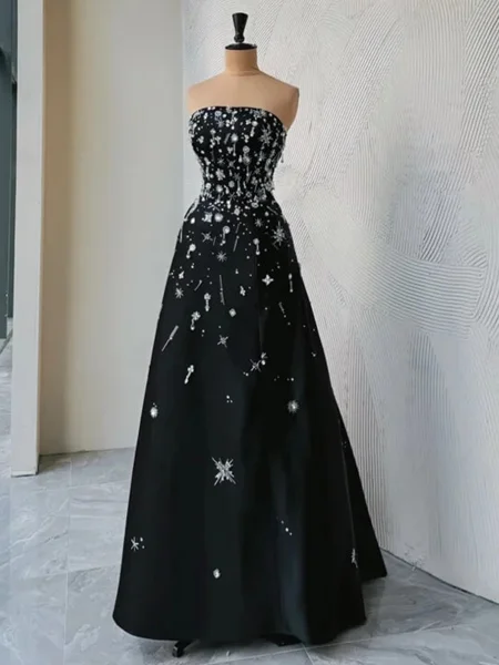 A-line Straight Rhinestone...