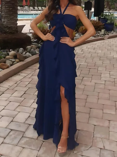 A-line Halter Ruffles...