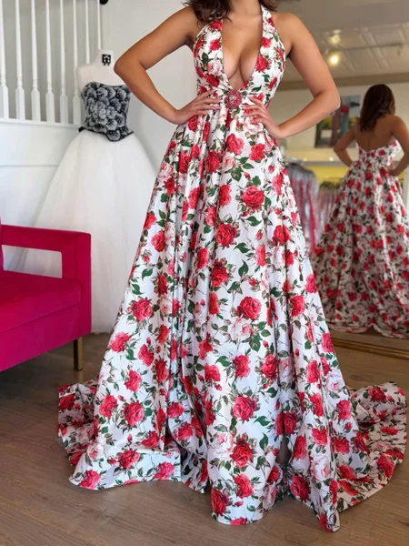 A-line V-neck Ruffles...