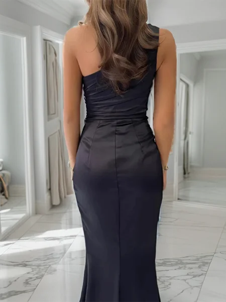 Sheath One-Shoulder Pleated...