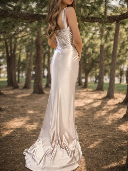 Sheath V-neck Pleated Sweep...