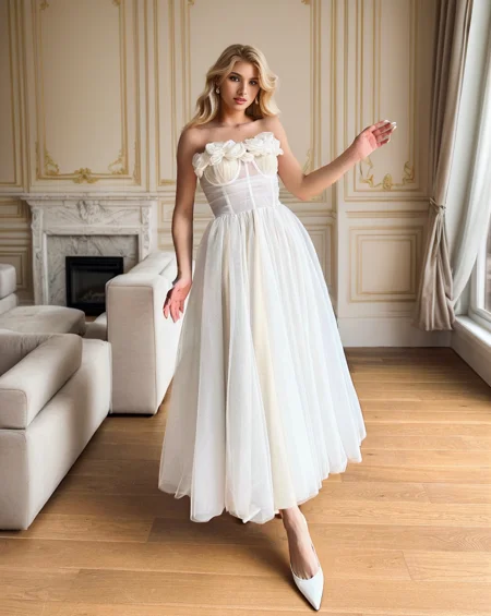 A-line Straight Flower Ankle-Length Tulle Corset Dress