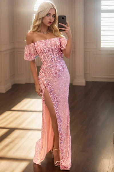 Sheath Off-the-Shoulder Short Sleeves Beading Sweep Train Corset Dress