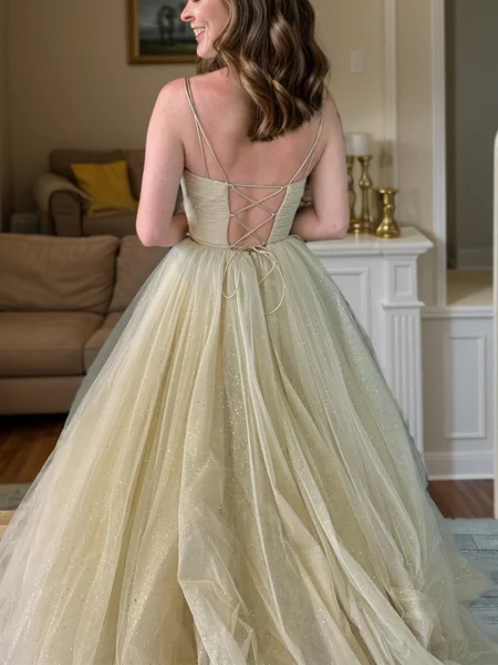 A-line V-neck Pleated...