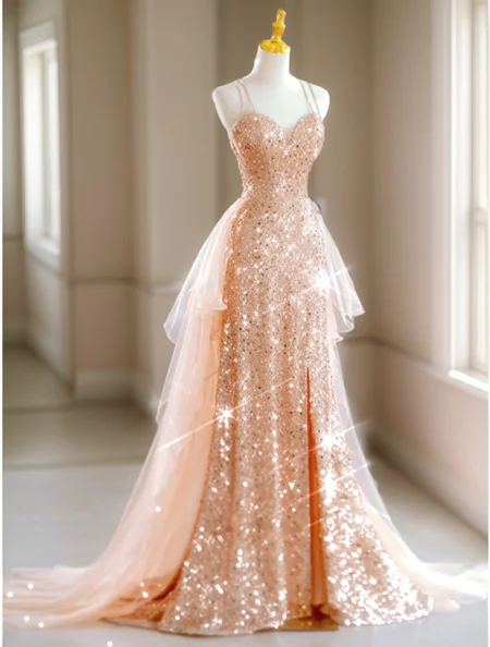 A-line V-neck Sweep Train...