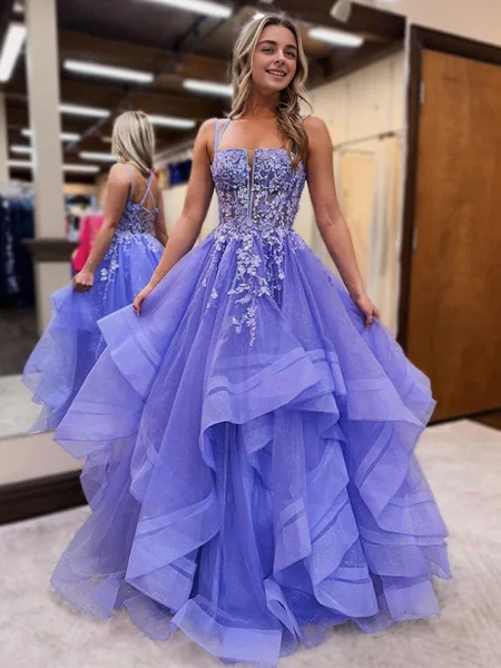 A-line Straps Appliques Lace Floor-Length Corset Dress