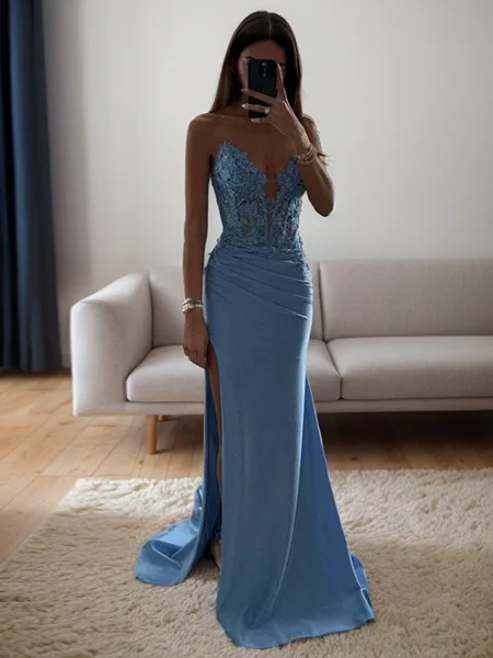 Sheath Sweetheart Appliques Lace Sweep Train Stretch Crepe Corset Dress