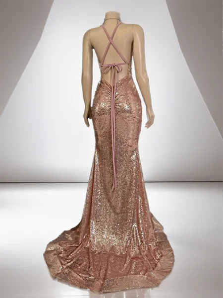 Sheath V-neck Sequin Sweep...