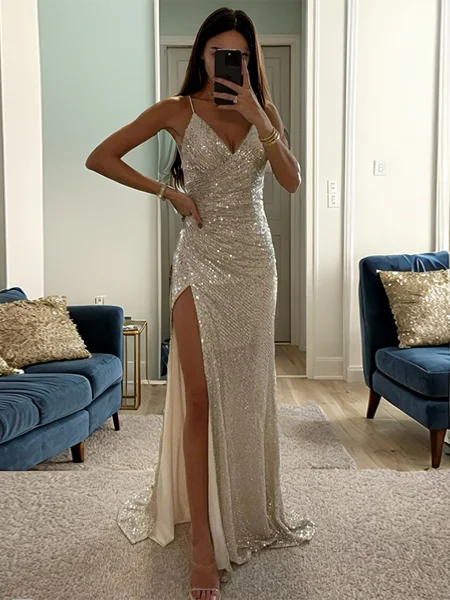 Sheath/Column V-neck Sweep...