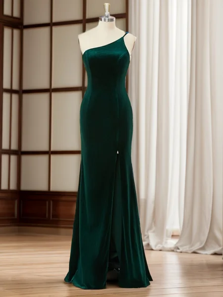Sheath Velvet One-Shoulder Floor-Length Dress