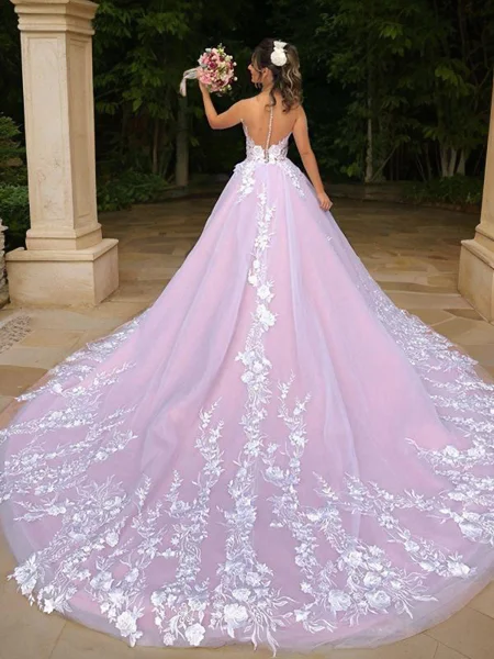 Ball Gown V-neck Chapel...