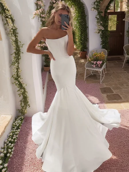 Mermaid Straight Sweep Train Satin Corset Wedding Dress